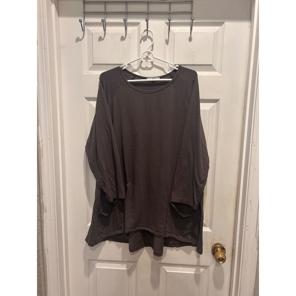Jess & Jane Womens 1X Dark Gray Slub Cotton Pocket Tunic Top Lagenlook USA Made